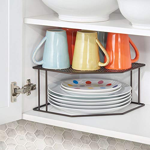 mDesign Baldas de cocina – Soporte para platos para rincones de encimeras e interiores de armarios – Estante separador con dos alturas para aprovechar el espacio al máximo – color bronce