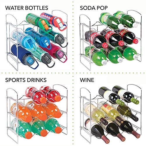 mDesign Botellero de metal cromado – Vinoteca para 9 botellas – Soporte para botellas de vino, agua y refrescos, ideal para frigorífico, despensa o armarios de cocina – plateado