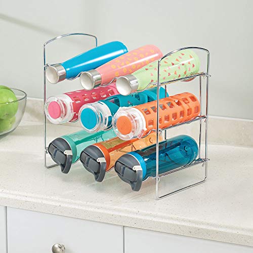 mDesign Botellero de metal cromado – Vinoteca para 9 botellas – Soporte para botellas de vino, agua y refrescos, ideal para frigorífico, despensa o armarios de cocina – plateado