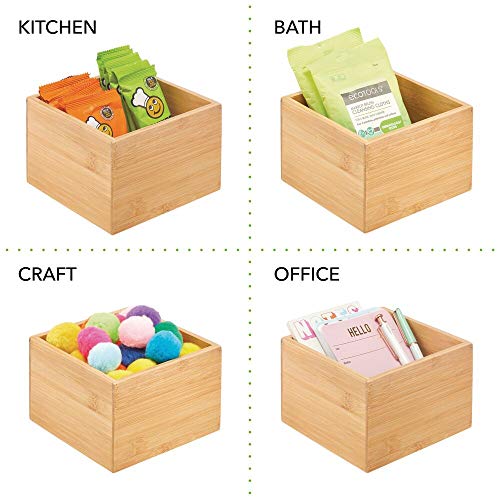 mDesign Caja de bambú de almacenaje – Organizador de cocina apilable de madera de bambú ecológica – Caja para infusiones para el armario de la cocina, los cajones o la despensa – color natural