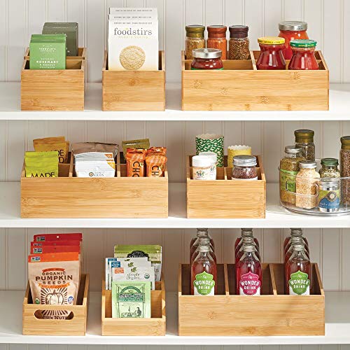 mDesign Caja de bambú de almacenaje – Organizador de cocina apilable de madera de bambú ecológica – Caja para infusiones para el armario de la cocina, los cajones o la despensa – color natural