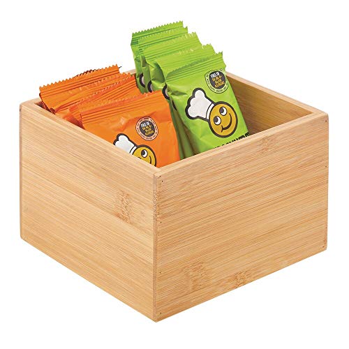 mDesign Caja de bambú de almacenaje – Organizador de cocina apilable de madera de bambú ecológica – Caja para infusiones para el armario de la cocina, los cajones o la despensa – color natural