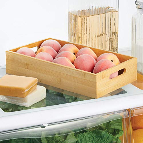 mDesign Caja organizadora con asas – Práctico cajón de madera para almacenar alimentos, especias, nueces o botellas – Organizador de cocina abierto en madera de bambú – color bambú