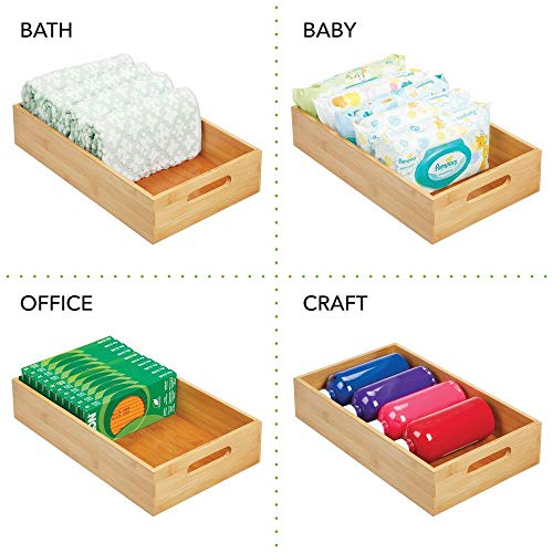 mDesign Caja organizadora con asas – Práctico cajón de madera para almacenar alimentos, especias, nueces o botellas – Organizador de cocina abierto en madera de bambú – color bambú