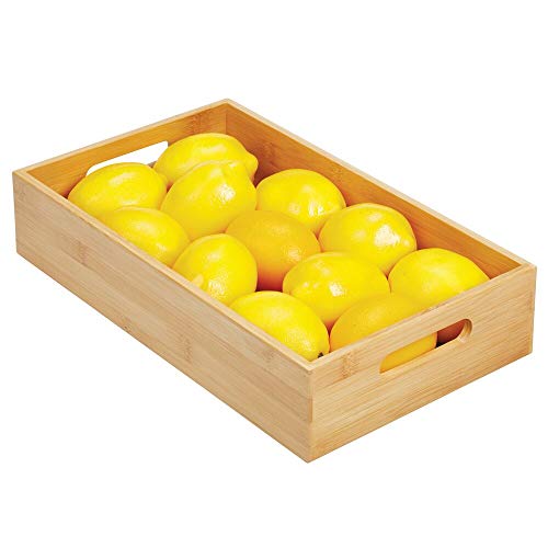 mDesign Caja organizadora con asas – Práctico cajón de madera para almacenar alimentos, especias, nueces o botellas – Organizador de cocina abierto en madera de bambú – color bambú