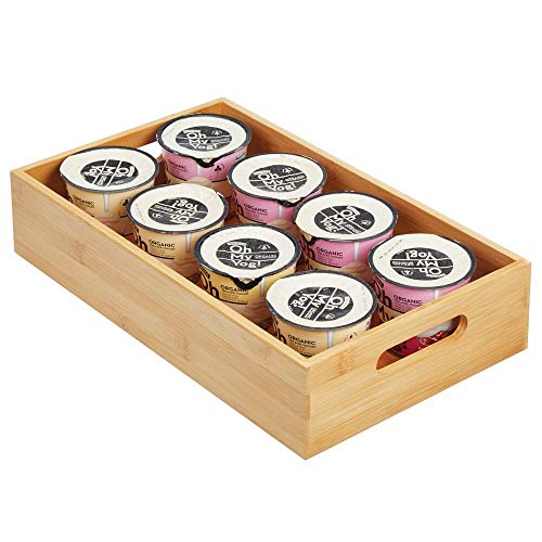 mDesign Caja organizadora con asas – Práctico cajón de madera para almacenar alimentos, especias, nueces o botellas – Organizador de cocina abierto en madera de bambú – color bambú