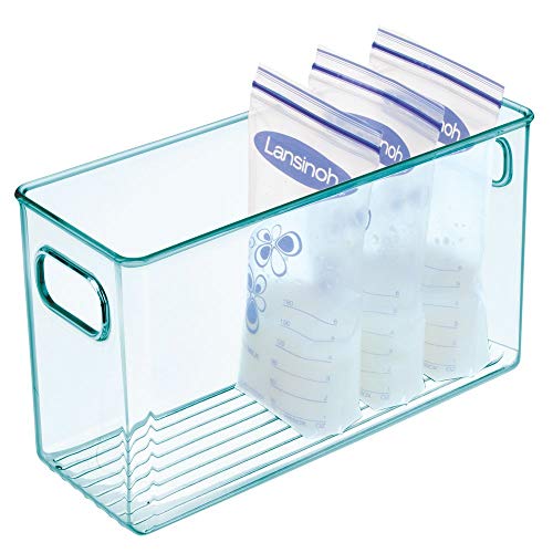 mDesign Cestas organizadoras para cuarto de bebé – Contenedor plástico grande con prácticas asas – Caja para juguetes, peluches o pañales en plástico libre de BPA – azul claro