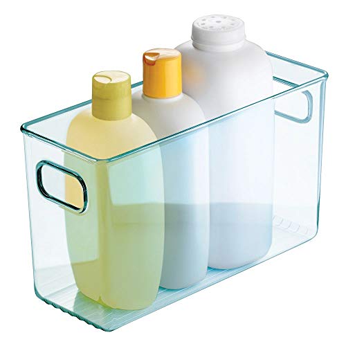 mDesign Cestas organizadoras para cuarto de bebé – Contenedor plástico grande con prácticas asas – Caja para juguetes, peluches o pañales en plástico libre de BPA – azul claro