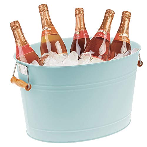 mDesign Champanera de metal – Enfriador de botellas decorativo con asas – Ideal como cubo para enfriar bebidas como vino, cerveza, cava o refrescos – verde menta