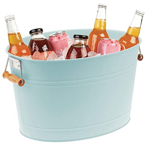 mDesign Champanera de metal – Enfriador de botellas decorativo con asas – Ideal como cubo para enfriar bebidas como vino, cerveza, cava o refrescos – verde menta