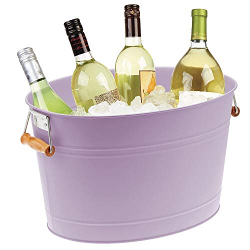 mDesign Champanera de metal – Enfriador de botellas decorativo con asas – Ideal como cubo para enfriar bebidas como vino, cerveza, cava o refrescos – lila claro