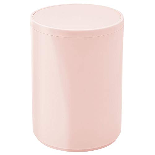 mDesign Cubo de basura con tapa basculante para baño o cocina – Papelera redonda de metal para desechos – Contenedor de residuos compacto con cubeta interior extraíble – rosa