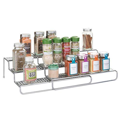 mDesign especiero extensible - Estante para especias idóneo como organizador de condimentos o salsas - De metal con acabado en plata