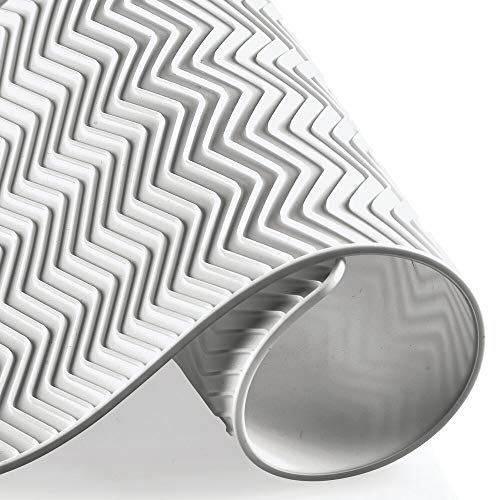 mDesign Juego de 2 alfombrillas antideslizantes de silicona – Práctico tapete escurridor con dibujo de espiga para ollas y vajilla – Escurreplatos para la cocina apto para lavavajillas – gris claro
