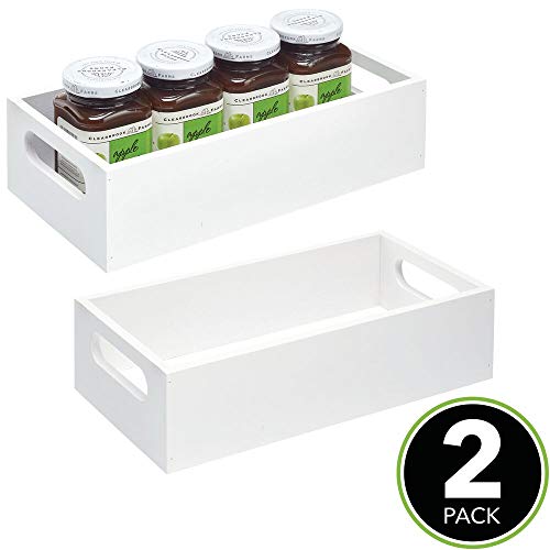 mDesign Juego de 2 cajas organizadoras con asas – Práctico cajón de madera para almacenar alimentos, especias, nueces o botellas – Organizador de cocina abierto en madera de bambú – blanco