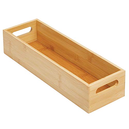 mDesign Juego de 2 cajas organizadoras con asas – Práctico cajón de madera para almacenar alimentos, especias, nueces o botellas – Organizador de cocina abierto en madera de bambú – color bambú