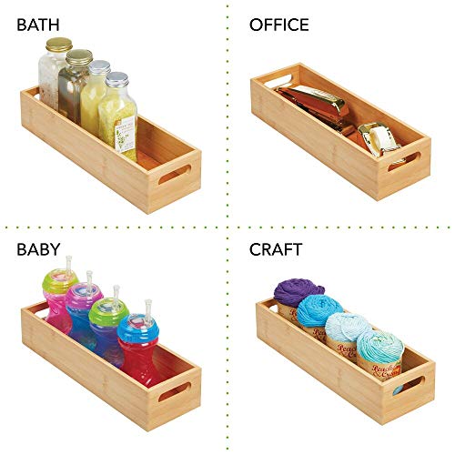 mDesign Juego de 2 cajas organizadoras con asas – Práctico cajón de madera para almacenar alimentos, especias, nueces o botellas – Organizador de cocina abierto en madera de bambú – color bambú
