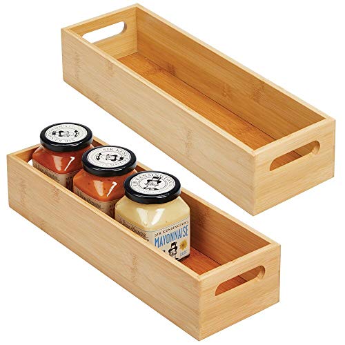 mDesign Juego de 2 cajas organizadoras con asas – Práctico cajón de madera para almacenar alimentos, especias, nueces o botellas – Organizador de cocina abierto en madera de bambú – color bambú