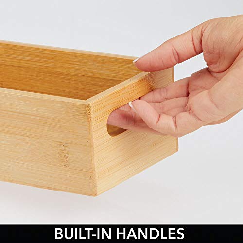 mDesign Juego de 2 cajas organizadoras con asas – Práctico cajón de madera para almacenar alimentos, especias, nueces o botellas – Organizador de cocina abierto en madera de bambú – color bambú