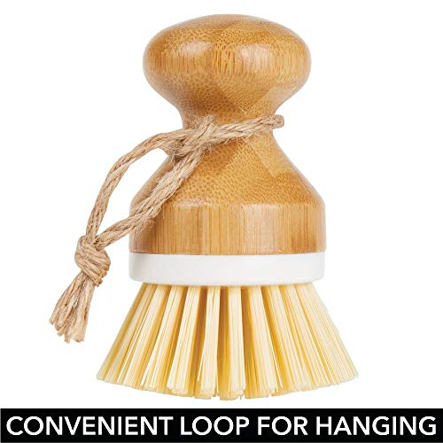 mDesign Juego de 2 cepillos de bambú para fregar platos – Cepillo redondo y cepillo con mango para lavar ollas, sartenes, vajilla y cubiertos – También aptos para limpiar verduras – blanco/natural