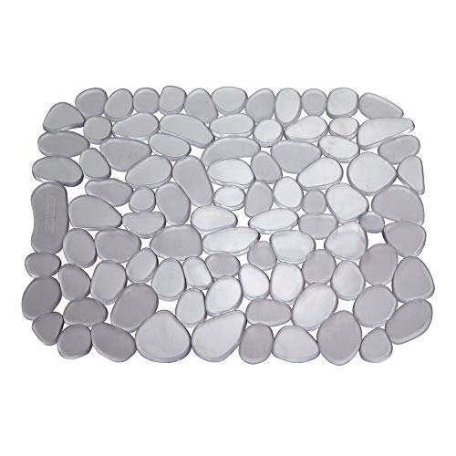mDesign Juego de 2 protectores de fregadero – Alfombrillas escurreplatos de PVC – Protectores de plástico recortables para evitar arañazos en el fregadero – Diseño de guijarros – gris grafito