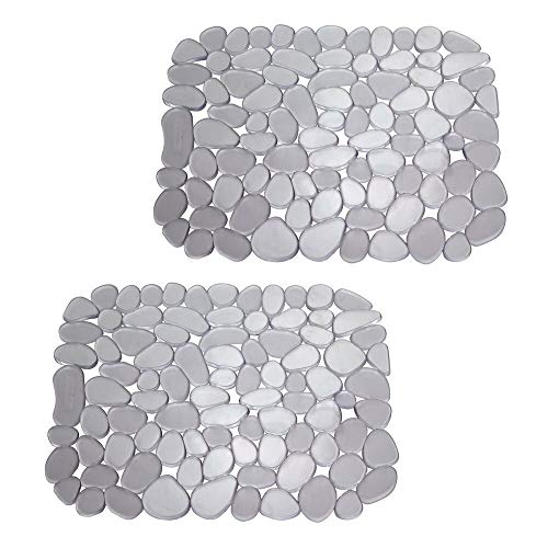 mDesign Juego de 2 protectores de fregadero – Alfombrillas escurreplatos de PVC – Protectores de plástico recortables para evitar arañazos en el fregadero – Diseño de guijarros – gris grafito