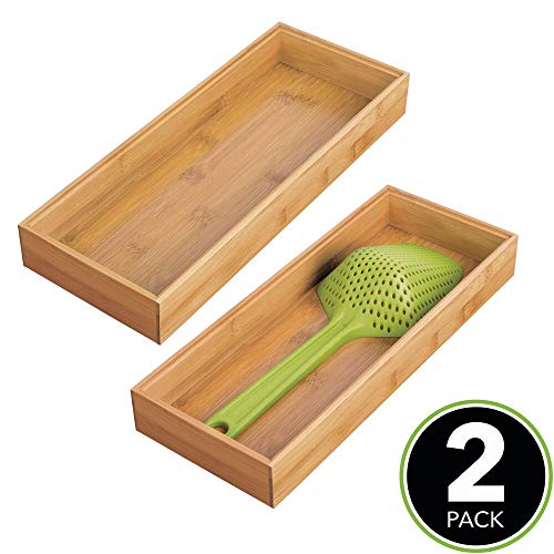 mDesign Juego de 2 separadores de cajones para la cocina – Organizadores para cajones modulares para cubertería y más – Cubertero de bambú para cajones de cocina – marrón claro