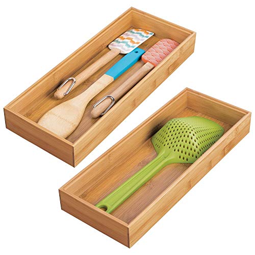 mDesign Juego de 2 separadores de cajones para la cocina – Organizadores para cajones modulares para cubertería y más – Cubertero de bambú para cajones de cocina – marrón claro