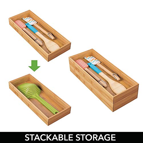 mDesign Juego de 2 separadores de cajones para la cocina – Organizadores para cajones modulares para cubertería y más – Cubertero de bambú para cajones de cocina – marrón claro