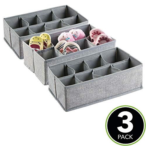 mDesign Juego de 3 cajones organizadores para cosas de bebé, calcetines, baberos y más – Organizador de bebé en polipropileno – Caja para guardar juguetes y artículos de bebé con 8 divisiones – gris