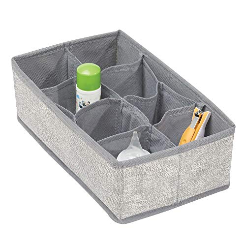 mDesign Juego de 3 cajones organizadores para cosas de bebé, calcetines, baberos y más – Organizador de bebé en polipropileno – Caja para guardar juguetes y artículos de bebé con 8 divisiones – gris