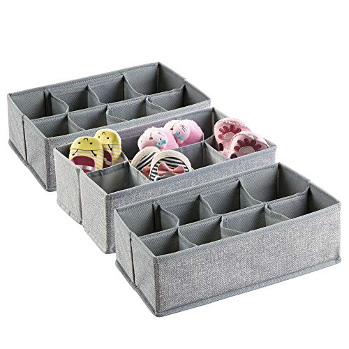 mDesign Juego de 3 cajones organizadores para cosas de bebé, calcetines, baberos y más – Organizador de bebé en polipropileno – Caja para guardar juguetes y artículos de bebé con 8 divisiones – gris