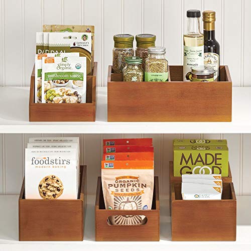 mDesign Juego de 4 cajas organizadoras con asas – Práctico cajón de madera para almacenar alimentos, especias, nueces o botellas – Organizador de cocina abierto en madera de bambú – marrón