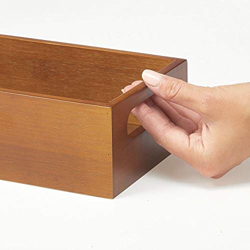 mDesign Juego de 4 cajas organizadoras con asas – Práctico cajón de madera para almacenar alimentos, especias, nueces o botellas – Organizador de cocina abierto en madera de bambú – marrón