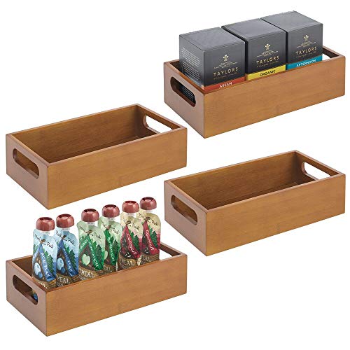 mDesign Juego de 4 cajas organizadoras con asas – Práctico cajón de madera para almacenar alimentos, especias, nueces o botellas – Organizador de cocina abierto en madera de bambú – marrón