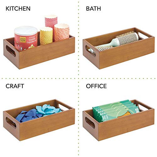 mDesign Juego de 4 cajas organizadoras con asas – Práctico cajón de madera para almacenar alimentos, especias, nueces o botellas – Organizador de cocina abierto en madera de bambú – marrón