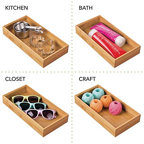mDesign Juego de 4 cajas organizadoras para la cocina – Caja rectangular de bambú extragrande – Organizador de madera apilable para guardar cubiertos y utensilios de cocina – color natural