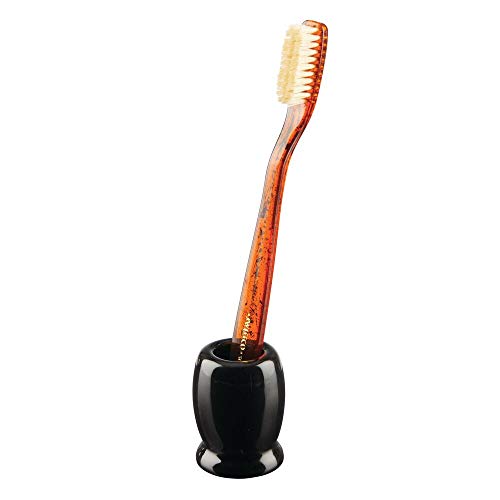 mDesign Juego de 4 vasos para cepillos de dientes modernos y compactos – Portacepillos de dientes redondos hechos de cerámica – Accesorios de baño de pie para lavabo o muebles con espejo – negro