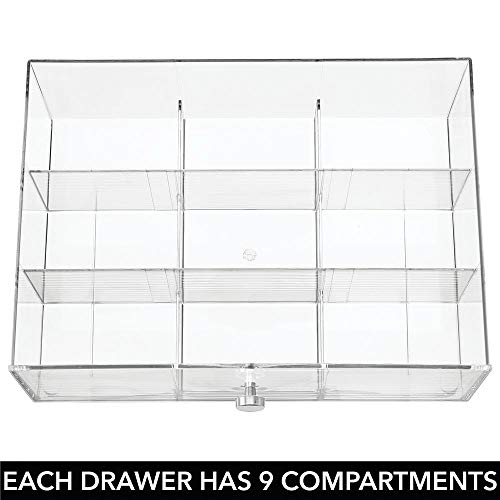 mDesign Organizador de cocina con 3 cajones de plástico – Mini cajonera para infusiones, bolsas de té, sobres de café, azúcar, etc. – Caja de té en plástico – transparente
