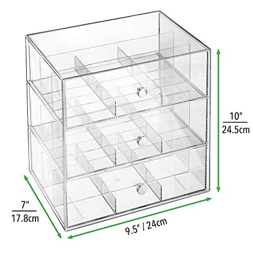 mDesign Organizador de cocina con 3 cajones de plástico – Mini cajonera para infusiones, bolsas de té, sobres de café, azúcar, etc. – Caja de té en plástico – transparente