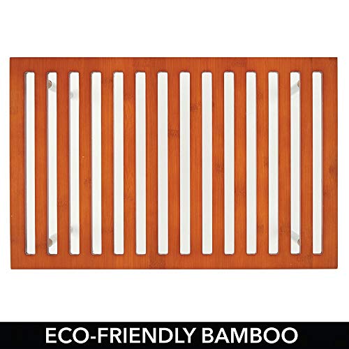 mDesign Organizador de cocina – Práctico sistema de almacenaje de cocina de bambú y metal – Elegante estante de almacenamiento para armarios de cocina, encimeras, etc. – color cerezo