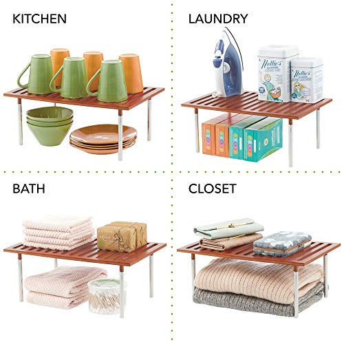 mDesign Organizador de cocina – Práctico sistema de almacenaje de cocina de bambú y metal – Elegante estante de almacenamiento para armarios de cocina, encimeras, etc. – color cerezo