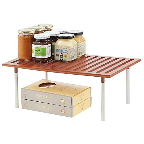 mDesign Organizador de cocina – Práctico sistema de almacenaje de cocina de bambú y metal – Elegante estante de almacenamiento para armarios de cocina, encimeras, etc. – color cerezo