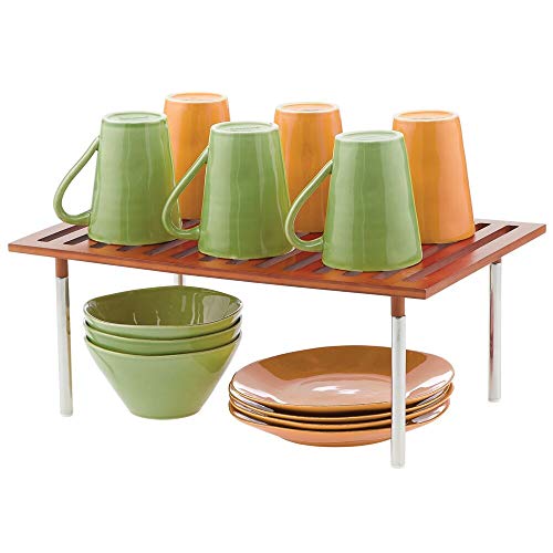 mDesign Organizador de cocina – Práctico sistema de almacenaje de cocina de bambú y metal – Elegante estante de almacenamiento para armarios de cocina, encimeras, etc. – color cerezo