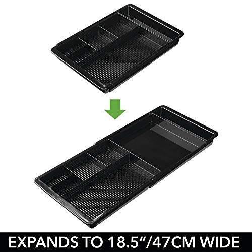 mDesign Organizador de maquillaje extensible – Bandeja con compartimentos adaptable para los cajones – Caja organizadora, adecuada para guardar maquillaje, joyas y otros accesorios – negro