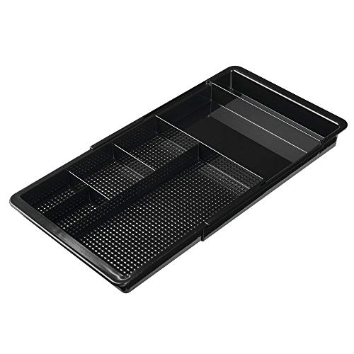 mDesign Organizador de maquillaje extensible – Bandeja con compartimentos adaptable para los cajones – Caja organizadora, adecuada para guardar maquillaje, joyas y otros accesorios – negro