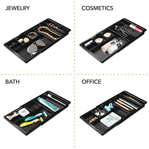 mDesign Organizador de maquillaje extensible – Bandeja con compartimentos adaptable para los cajones – Caja organizadora, adecuada para guardar maquillaje, joyas y otros accesorios – negro