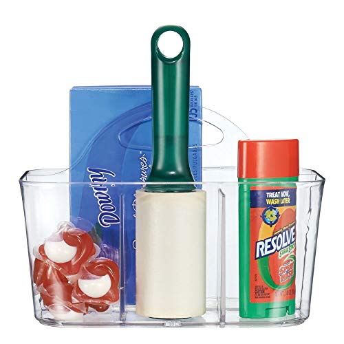 mDesign organizador plástico con 4 compartimentos para su lavadero - Cesta organizadora en color transparente provista de asa para un cómodo transporte - Organice todos sus productos de limpieza