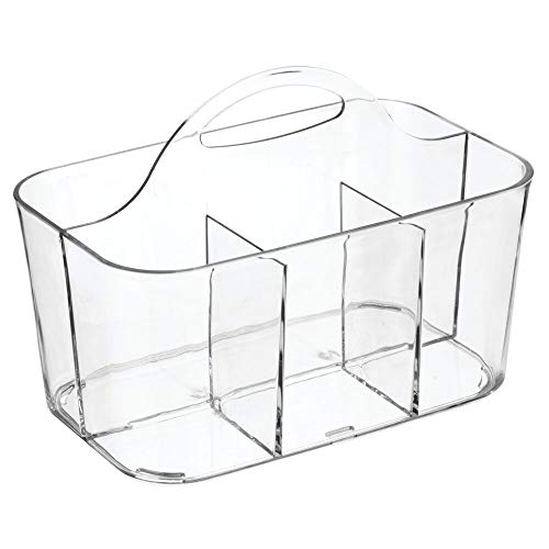 mDesign organizador plástico con 4 compartimentos para su lavadero - Cesta organizadora en color transparente provista de asa para un cómodo transporte - Organice todos sus productos de limpieza
