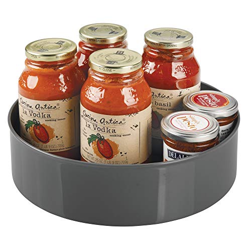 mDesign Plato giratorio para estantes de cocina – 29,2 cm de diámetro – Práctico soporte para especias para los armarios de la cocina – Especiero giratorio de plástico – gris antracita
